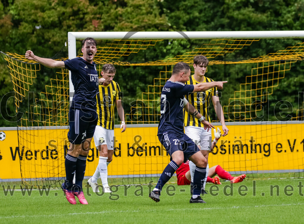 2023-07-29_081_FC_Moosinning_gegen_TuS_Raubling | Moosinning, Deutschland, 29.07.2023:
Fußball, Bezirksliga Oberbayern Ost 2023 / 2024, 1. Spieltag, FC Moosinning gegen TuS Raubling, Endergebnis: 0:7

Jubel nach dem Tor zum 0:3 durch Michael Gruber (TuS Raubling, #23)
Quirin Wolfrum (TuS Raubling, #24), Michael Gruber (TuS Raubling, #23)

Foto: Christian Riedel / fotografie-riedel.net