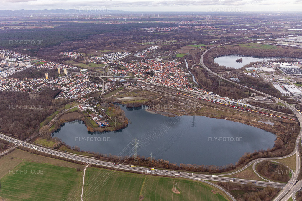 Luftbild: Schäuffele Baggersse am Wörther Kreuz in Wörth am Rhein im Bundesland Rheinland-Pfalz in Deutschland. Foto: IMG_124265.jpg vom 04.02.2021 durch Werner Riehm/FLY-FOTO.de