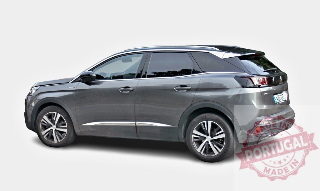 Modern Grey Peugeot 3008 SUV Parked on White Background | Studio shot of a grey Peugeot 3008 SUV showcasing its sleek design and modern features - Realized with Pictrs.com