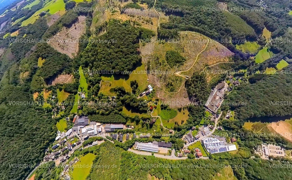 Ennepetal230890012 Hasperbach Kahlschlag | Luftbild, Hasperbach Kahlschlag Waldschäden, Gewerbegebiet Hagener Straße, Erdkugel, Fisheye Aufnahme, Fischaugen Aufnahme, 360 Grad Aufnahme, Voerde, Ennepetal, Ruhrgebiet, Nordrhein-Westfalen, Deutschland