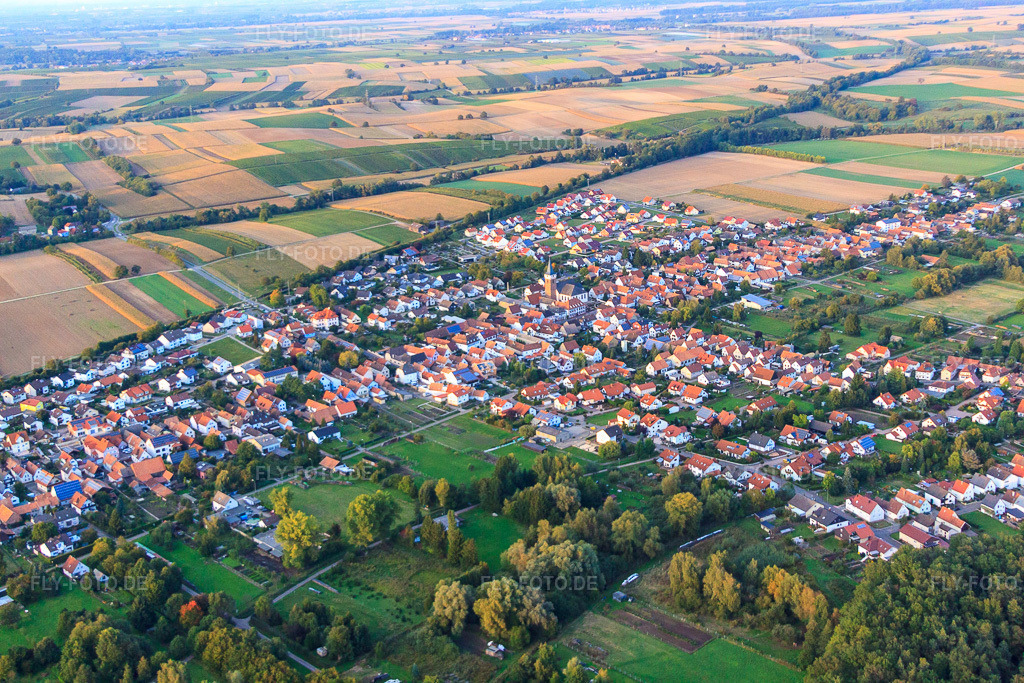 Luftbild: Dorfübersicht von Südwesten im Ortsteil Schaidt in Wörth im Bundesland Rheinland-Pfalz in Deutschland. Foto: IMG_53784.jpg vom 30.09.2012 durch Werner Riehm/FLY-FOTO.de