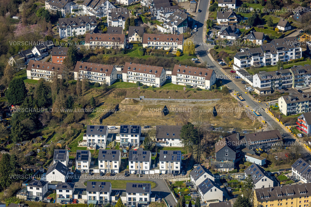 Velbert240301413Langenberg | Luftbild, Wohnsiedlung und Baustelle Am Hahn, Reihenhaus Wohnsiedlung, Langenberg, Velbert, Ruhrgebiet, Nordrhein-Westfalen, Deutschland