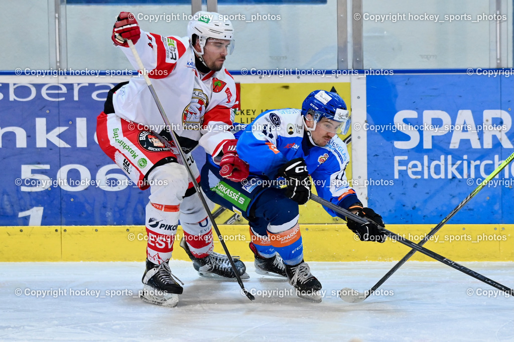 ESC Sparkasse Steindorf vs. ESV Ferlach | #81 Potocnik Kristof ESV Ferlach, #11 Kalan Luka ESC Steindorf, ESC Sparkasse Steindorf vs. ESV Ferlach, ESC Sparkasse Steindorf vs. ESV Ferlach am 22.02.2026 in Steindorf  (Ossiachersee Halle ), Austria, (Photo by Bernd Stefan)