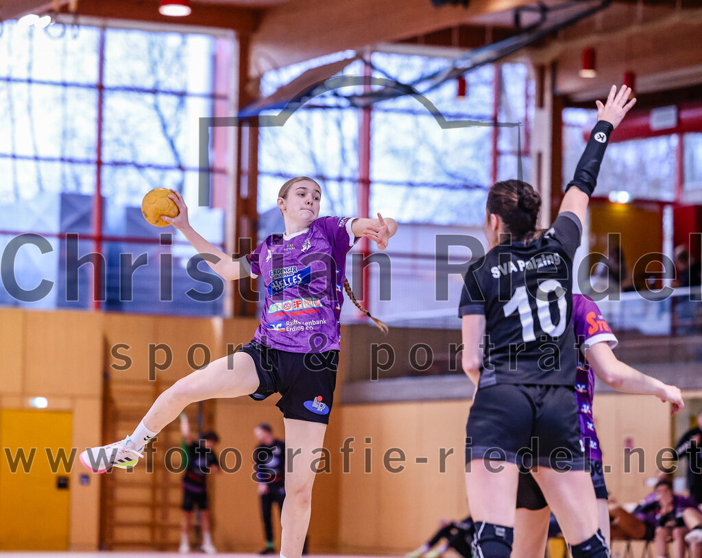 2024-12-14_063_SpVgg_Altenerding_gegen_SVA_Palzing | Erding, Deutschland, 14.12.2024:Handball, Bezirksoberliga Frauen Altbayern 2024 / 2024, 9. Spieltag, SpVgg Altenerding gegen SVA Palzing, Endergebnis: 20:30Greta Felbinger (SpVgg Altenerding, #4), Veronika Wöhrl (SVA Palzing, #10)Foto: Christian Riedel / fotografie-riedel.net