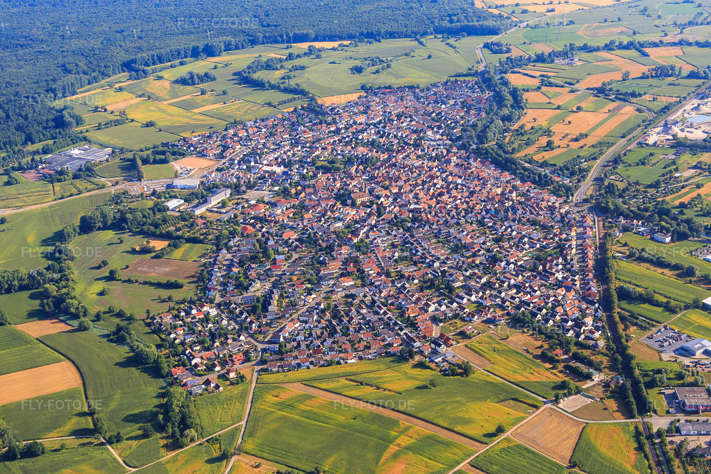 Luftbild: Stadtansicht aus Süden in Hagenbach im Bundesland Rheinland-Pfalz in Deutschland. Foto: IMG_084042.jpg vom 26.07.2015 durch Werner Riehm/FLY-FOTO.de