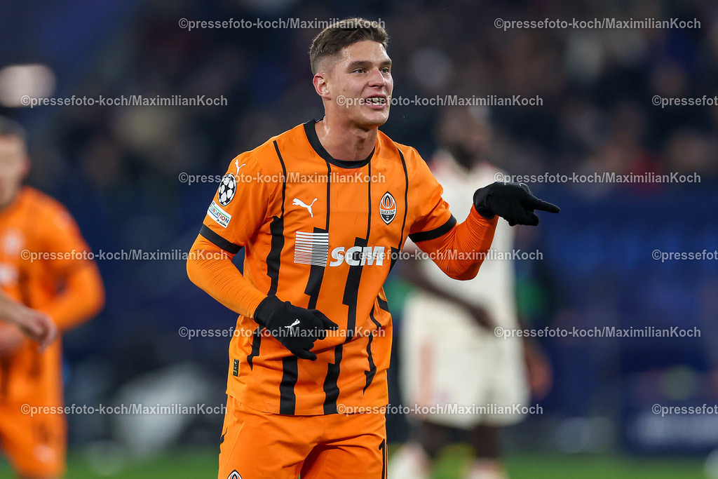 UCL10122402207 | 10.12.2024, Fußball, UEFA Champions League, Schachtar Donezk - FC Bayern München, Arena AufSchalke Gelsenkirchen, 8. Spieltag Saison 2024 2025: Georgiy Sudakov (Schachtar Donezk #10)DFB regulations prohibit any use of photographs as image sequences and or quasi-video.