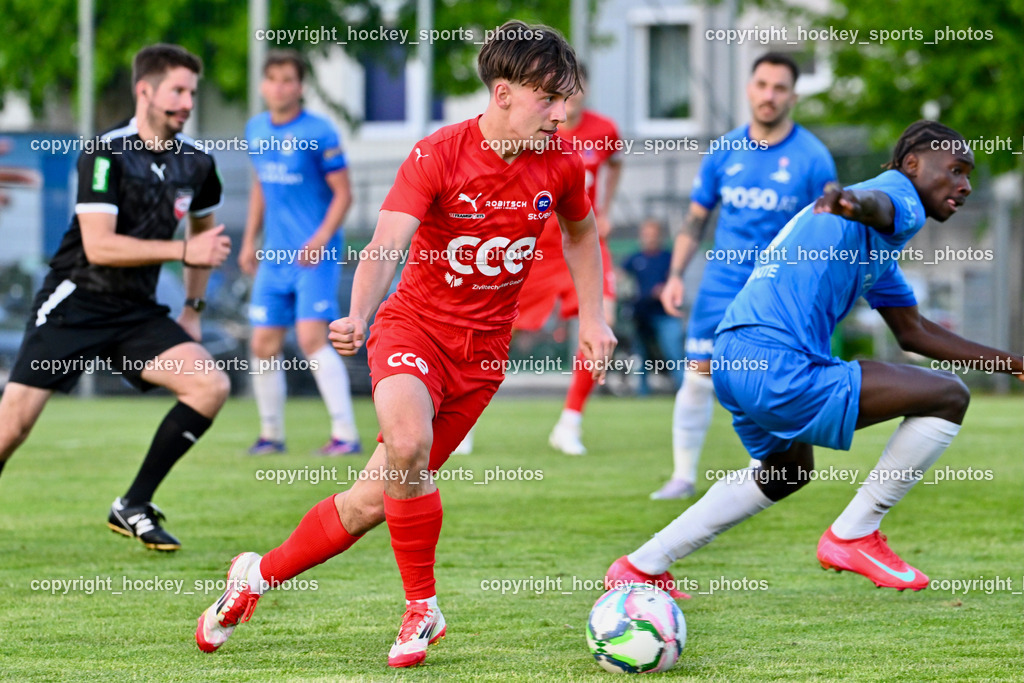 SAK vs. SC ST. Veit | #6 Julian Hufnagl SC St.Veit, #8 Issa Diakite SAK, SAK vs. SC ST. Veit, SAK vs. SC ST. Veit am 30.04.2025 in Klagenfurt (Sportpark Welzenegg), Austria, (Photo by Bernd Stefan)