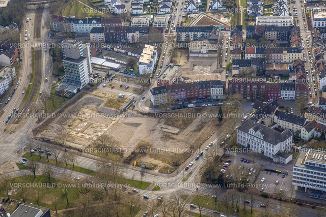 Gelsenkirchen250203106Sued | Luftbild, Brachfläche Baugelände ehemaliges Zentralbad, Wohngebiet und Hochhaus Florastraße, Schalke, Gelsenkirchen, Ruhrgebiet, Nordrhein-Westfalen, Deutschland