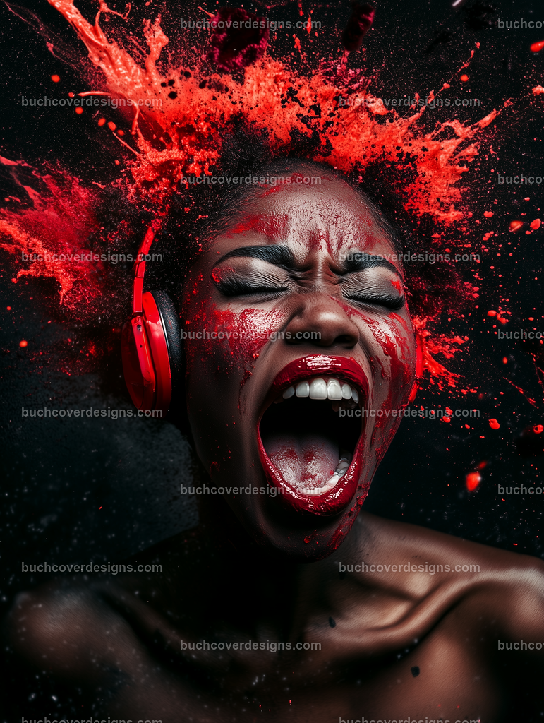 Gesicht einer Frau mit Kopfhörer (177) | vivid colors - high detail - photographic - sureal - studio photo of a screaming black woman face with a red headphone, background explosion paint splashes --chaos 5 --ar 3:4 --stylize 50 --weird 100 --v 6.1 Job ID: bcb6ed82-94a4-4218-b802-0a6286d518b0