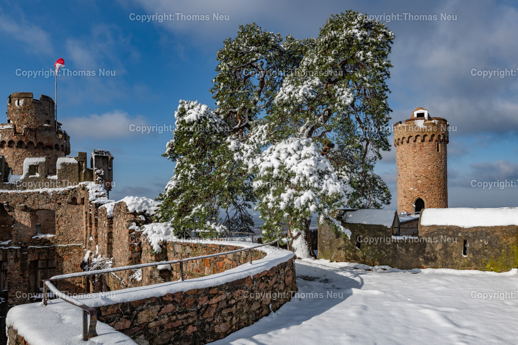 Winter-Schloss-Auerbach-Thomas_Neu_Fotografie-53 | Winterzauber auf Schloss Auerbach: Die historische Burgruine hoch über der Bergstraße zeigt sich im Schnee von ihrer beeindruckendsten Seite. Der Blick über die Rheinebene, der mächtige Wehrturm und die markante Schwarzkiefer machen das Schloss zu einem der schönsten Wintermotive im Odenwald. Entdecken Sie die faszinierende Kombination aus Geschichte, Natur und einzigartiger Winteratmosphäre., Bild: Thomas Neu