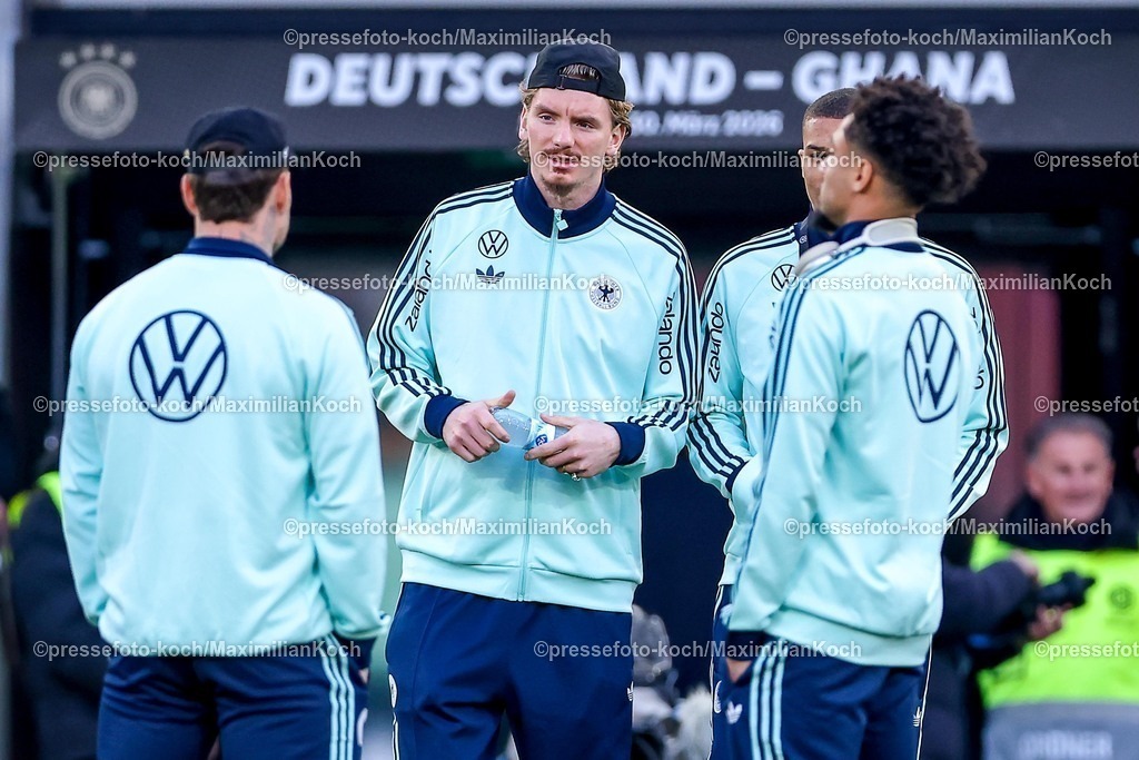 DFB30032600007 | 30.03.2026, Fußball, Länderspiel, Deutschland - Ghana, MHP-Arena (Stuttgart), Saison 2025 2026: Platzbegehung vor dem Spiel - Nick Woltemade (GER #11)  DFB regulations prohibit any use of photographs as image sequences and or quasi-video.