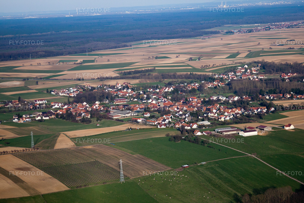 Luftbild: Ortsansicht in Bremmelbach im Bundesland Bas-Rhin in Frankreich. Foto: IMG_38779.jpg vom 20.03.2011 durch Werner Riehm/FLY-FOTO.de