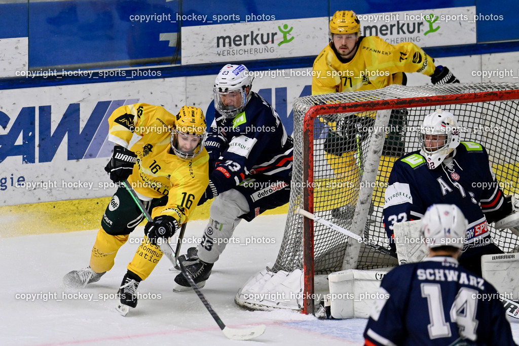 ATSE Graz vs. EHC Lustenau | #16 Wüstner Robin EHC Lustenau, #32 Zeugswetter Florian ATSE Graz, #23 Murg Florian ATSE Graz, #71 Demuth Timo EHC Lustenau, #14 Schwarz Maximilian ATSE Graz, ATSE Graz vs. EHC Lustenau, ATSE Graz vs. EHC Lustenau am 14.02.2026 in Graz (Merkur Eishalle ), Austria, (Photo by Bernd Stefan)