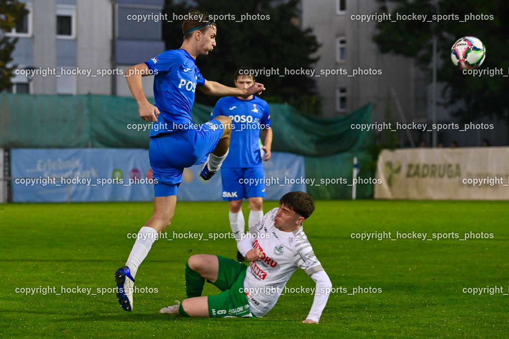 SAK vs. SV Donau  | #5 Jakob Geister SAK, #6 Andre Hubert Schmedler SV Donau, SAK vs. SV Donau , SAK vs. SV Donau  am 27.09.2024 in Klagenfurt (Sportpark Welzenegg), Austria, (Photo by Bernd Stefan)