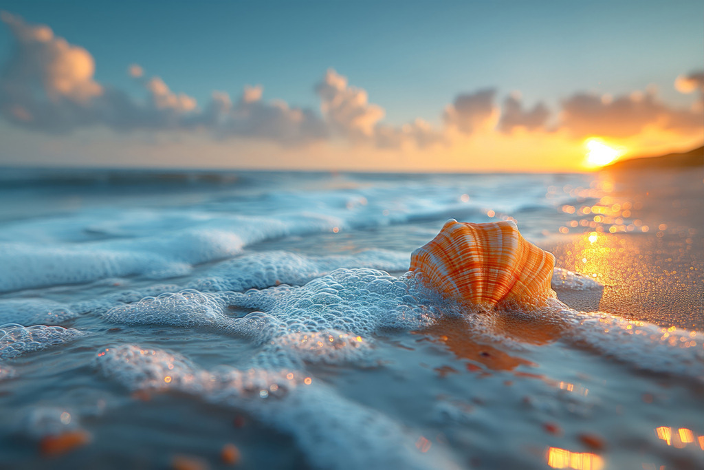 2407048 - Muschel am Strand | Eine Muschel am Strand im Stil einer Fotografie.Bestellen Sie dieses Motiv als hochwertigen Kunstdruck z.B. auf Leinwand oder hinter Acrylglas. Für Preise, Größen- und Materialauswahl klicken Sie bitte auf "Bestellen.