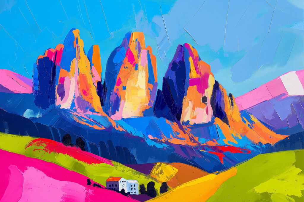 2501041 - Drei Zinnen | Dolomiten Impression im Stil eines modernen farbenfrohen Gemäldes.