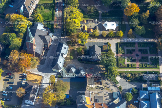 Moers221003927 | Luftbild, St.-Josefs-Kirche kath. Stadtpfarrkirche, Rosengarten, Moers, Moers, Ruhrgebiet, Nordrhein-Westfalen, Deutschland