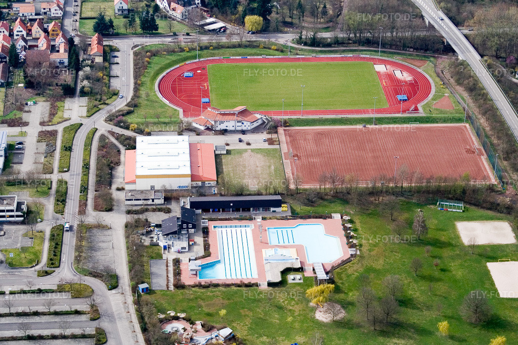 Luftbild: Queichtalstadion in Offenbach an der Queich im Bundesland Rheinland-Pfalz in Deutschland. Foto: IMG_9737.jpg vom 15.03.2008 durch Werner Riehm/FLY-FOTO.de