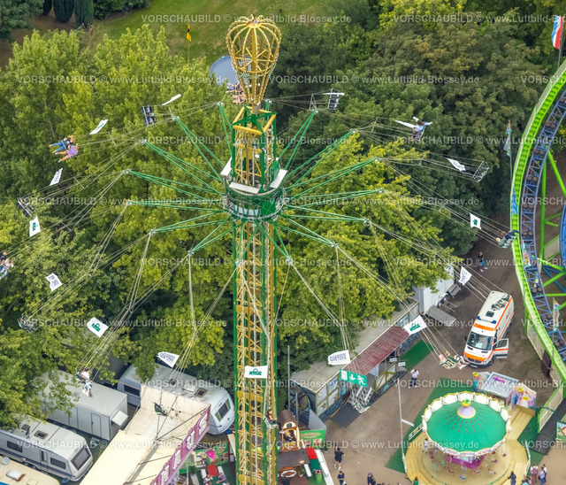 Herne220803806CrangerKirmes |  Luftbild, Cranger Kirmes in Herne-Crange, gut 50 Fahrgeschäfte laden auf das größte Volksfest in NRW ein, Unser Fritz, Herne, Ruhrgebiet, Nordrhein-Westfalen, Deutschland