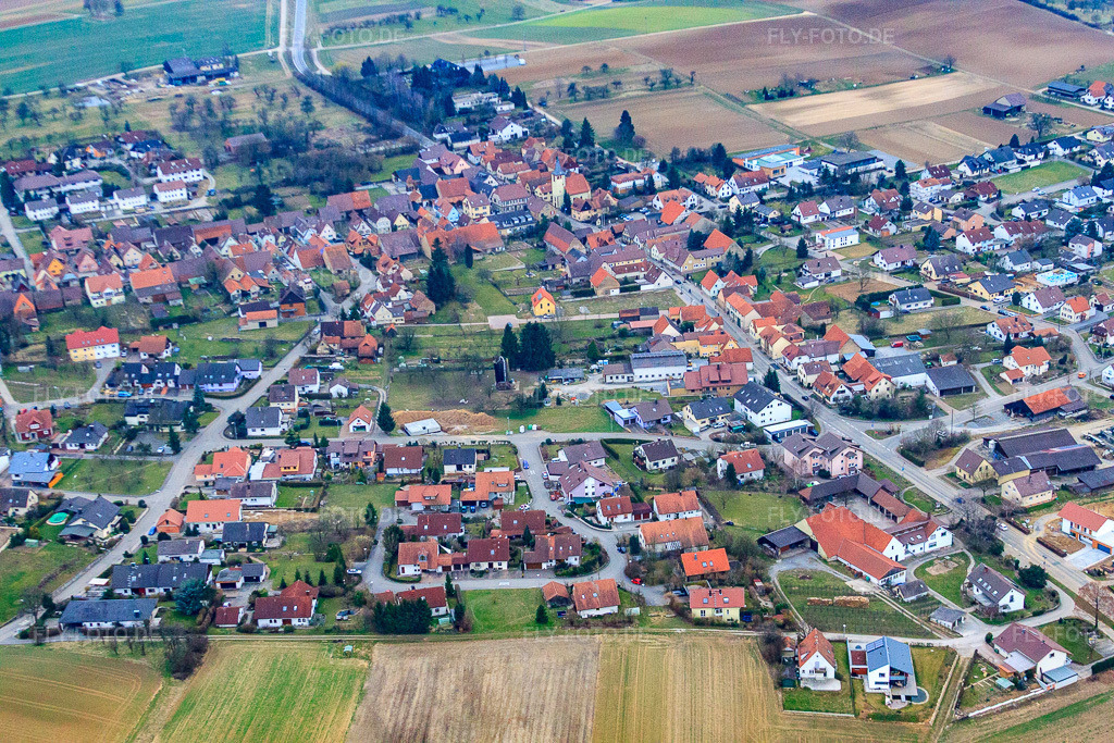 Luftbild: Pineroloweg im Ortsteil Großvillars in Oberderdingen im Bundesland Baden-Württemberg in Deutschland. Foto: IMG_38264.jpg vom 12.03.2011 durch Werner Riehm/FLY-FOTO.de