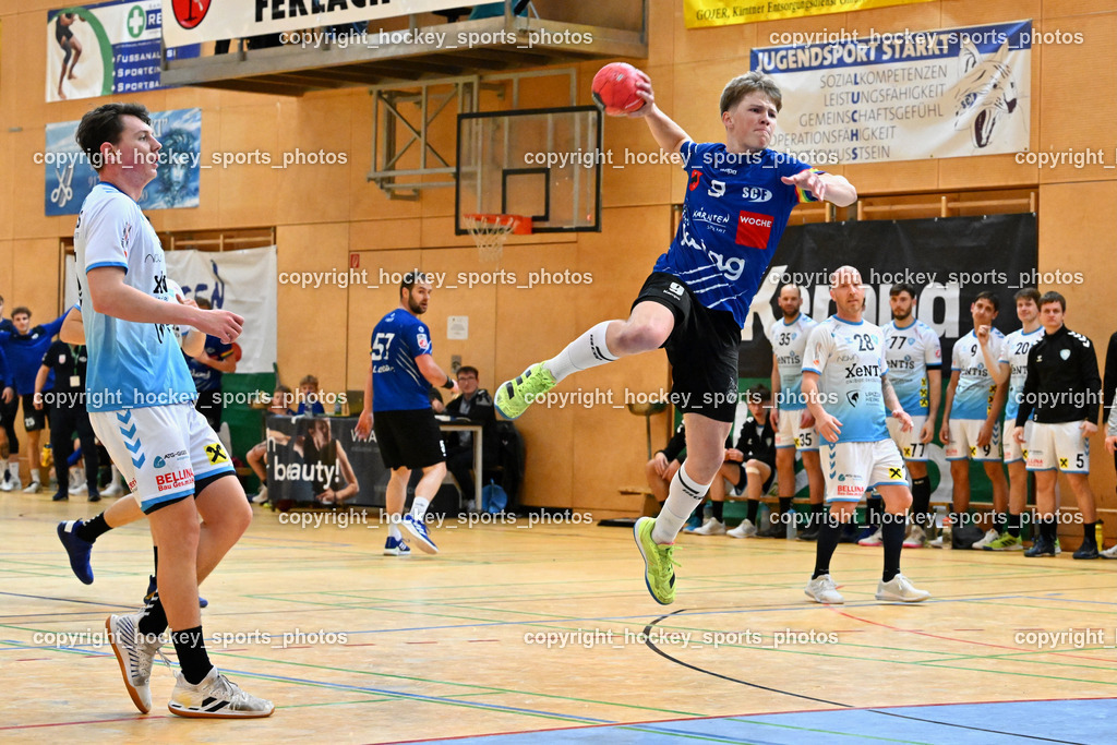SC Ferlach vs. HSG Bärnbach/Köflach 30.3.2024 | #9 SAGER Nico SC Ferlach, SC Ferlach vs. HSG Bärnbach/Köflach 30.3.2024, SC Ferlach vs. HSG Bärnbach/Köflach am 30.03.2024 in Ferlach (Ballspielhalle Ferlach), Austria, (Photo by Bernd Stefan)