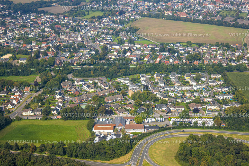 Unna230901112 | Luftbild, Wohngebiet Stralsunder Straße, Rostocker Straße und Stettiner Straße, Caravanzeit GmbH Wohnmobilhändler Provinzialstraße, Massen, Unna, Ruhrgebiet, Nordrhein-Westfalen, Deutschland