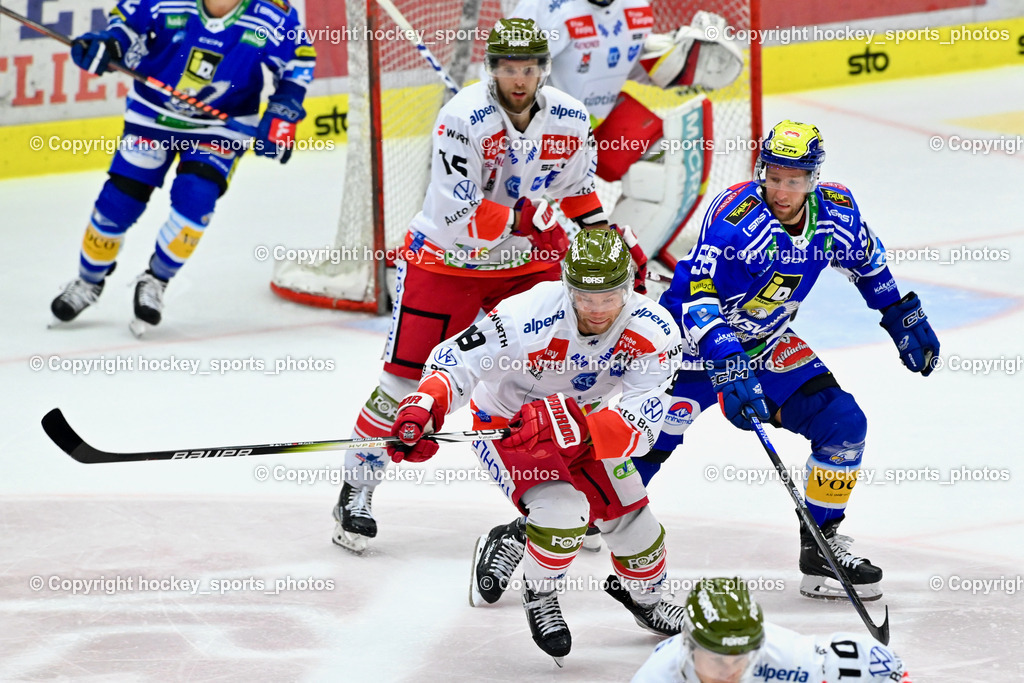 EC IDM Wärmepumpen VSV vs. HC Bozen 19.9.2023 | #19 McClure Brad, #55 SABOLIC Robert,  #15 Miglioranzi Enrico, win2day icehockeyleague, EC IDM Wärmepumpen - HC Bozen  am 19.09.2023 in Villach (Stadhalle Villach), Austria, (Photo by Bernd Stefan)