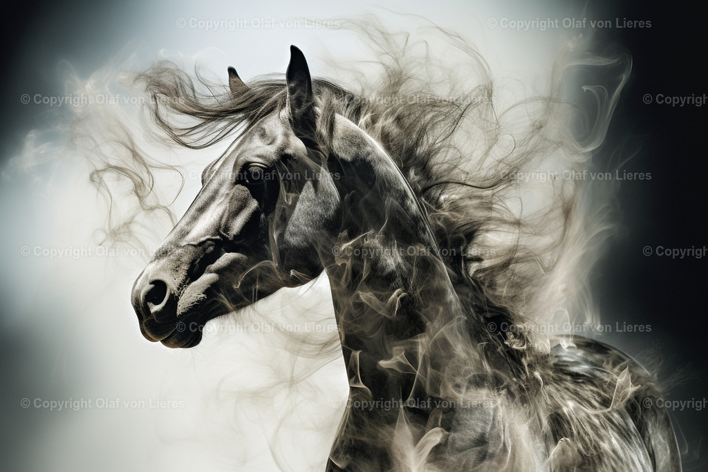 Wildpferd in schwarz weiß | wilde Pferde künstlerisch