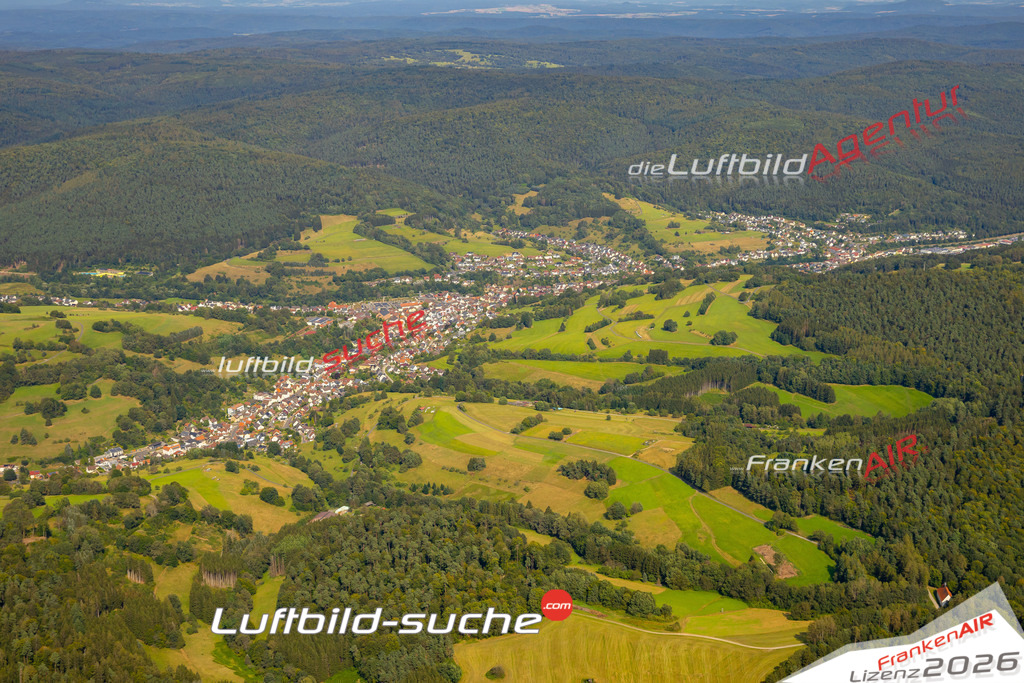 Das Luftbild zeigt :  Frammersbach - Die Luftaufnahme wurde 2024 vom UL-Flugzeug aus erstellt ( keine Drohne ) - Hochauflösende Luftaufnahme - Für grossformatige Ausdrucke geeignet. Die Geschenkidee !Mit Lizenz und Bildrechte bestellbar