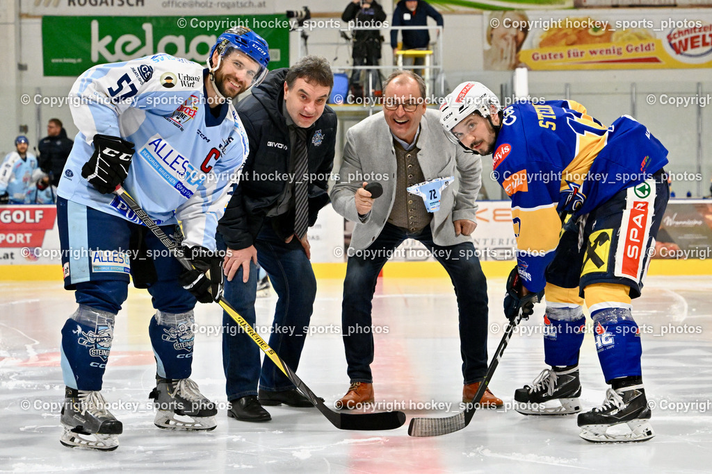 ESC Steindorf vs. HC Kufstein Dragons 25.2.2023 | #57 Wilfan Franz, ESC Steindorf Obmann Hans Tschernutter, Steindorf Bürgermeister Georg Kavalar, #17 Steiner Herbert