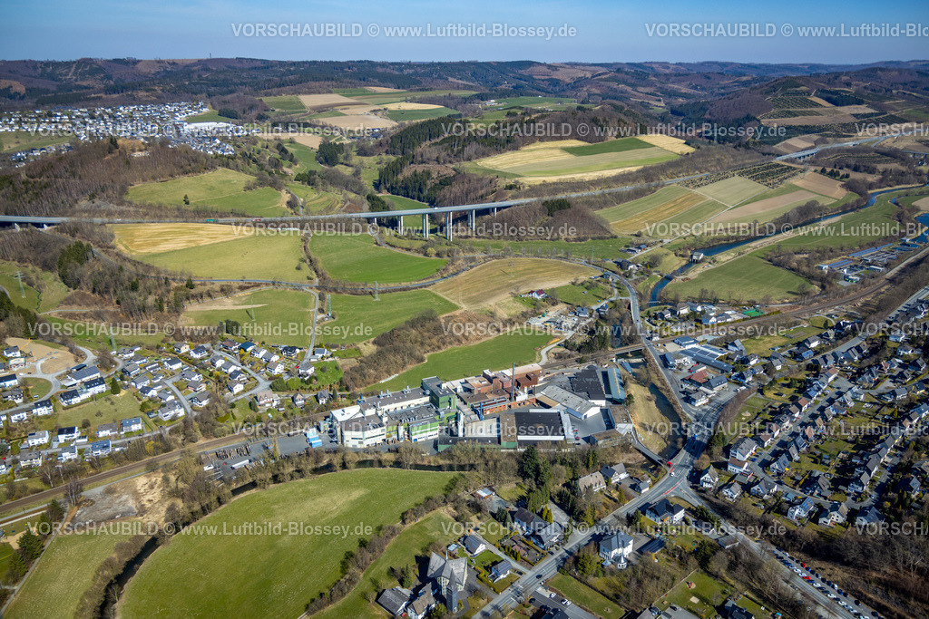 Meschede220302628 | Luftbild, Firma M. Busch GmbH Werk Meschede, Autobahntalbrücke A46, Wehrstapel, Meschede, Sauerland, Nordrhein-Westfalen, Deutschland