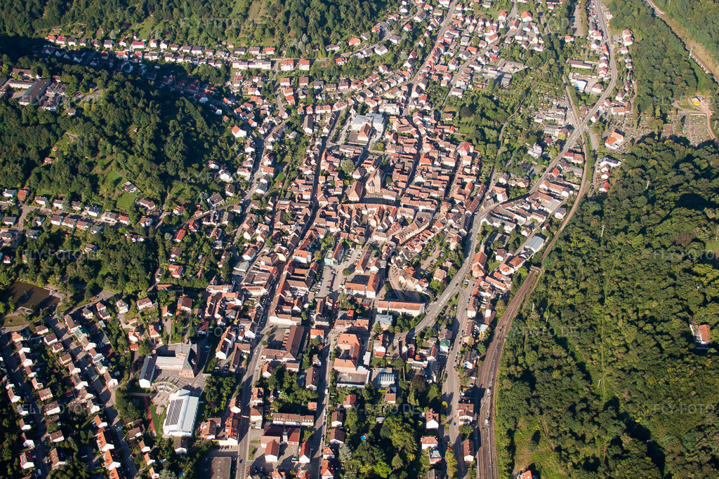 Luftbild: Ortsansicht der Straßen und Häuser der Wohngebiete in Annweiler am Trifels im Bundesland Rheinland-Pfalz in Deutschland. Foto: IMG_30962.jpg vom 07.08.2010 durch Werner Riehm/FLY-FOTO.de