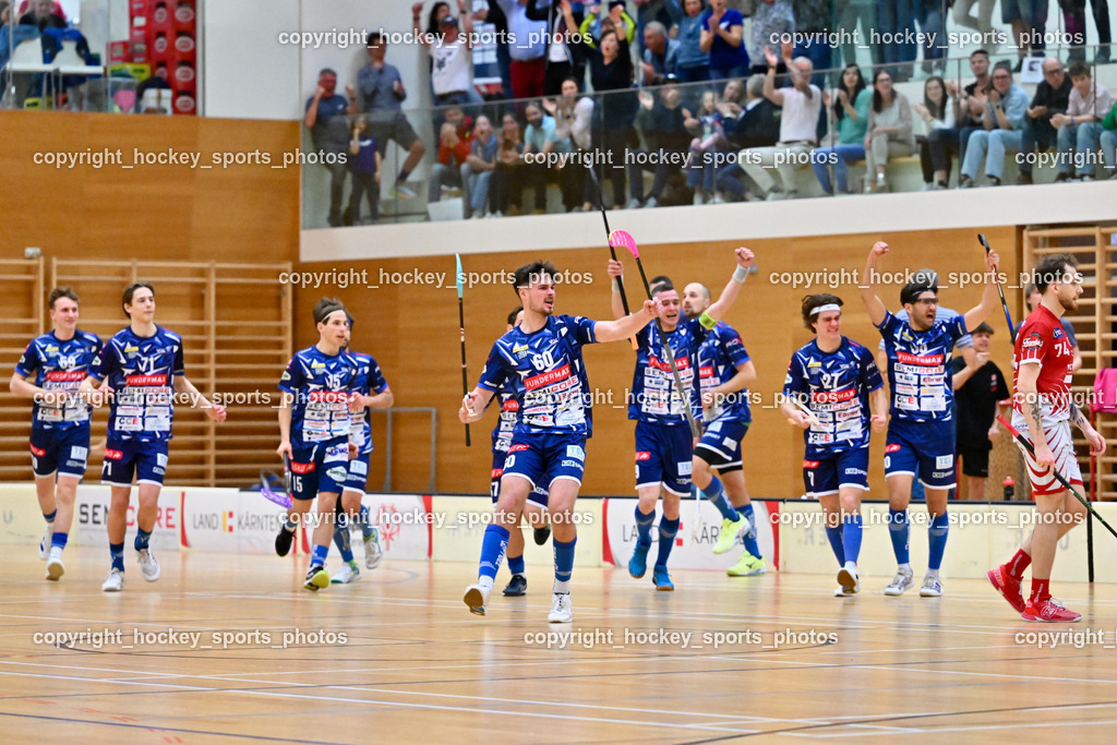 VSV Unihockey vs. KAC Floorball | Jubel VSV Unihockey, VSV Unihockey vs. KAC Floorball, VSV Unihockey vs. KAC Floorball am 12.04.2025 in Villach (Ballspielhalle St. Martin), Austria, (Photo by Bernd Stefan)