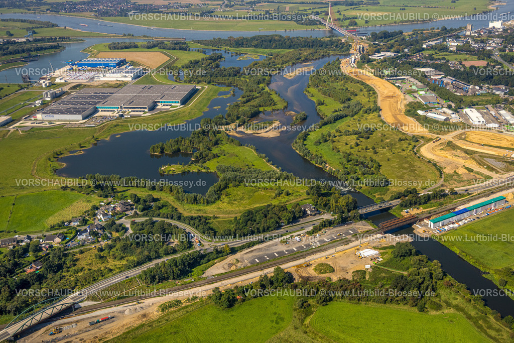 Wesel240805639Lippemuendung300dpi | Luftbild, Lipperenaturierung, Lippemündung in den Rhein, B58n Südumgehung, Lippeverlauf, Fluss Lippe, Lippeverband, Fusternberg, Wesel, Ruhrgebiet, Nordrhein-Westfalen, Deutschland