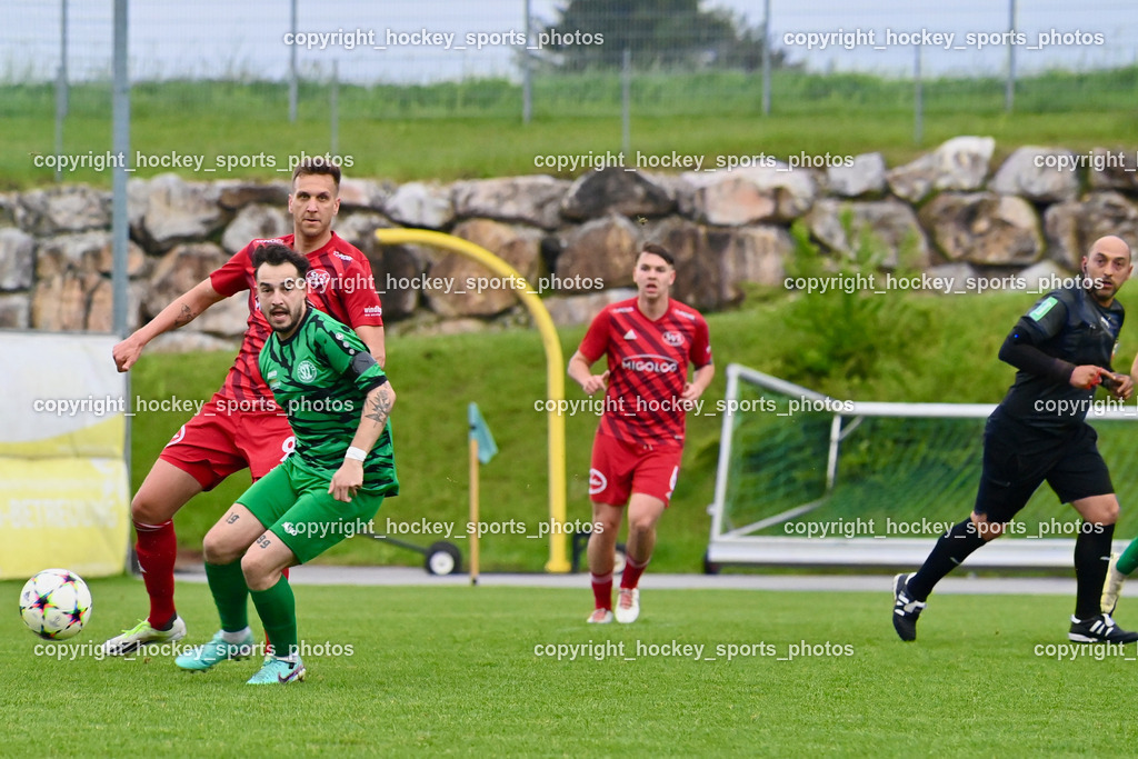 SC Landskron vs. SV St. Jakob  | #10 Nemanja Lukic SC Landskron, #9 Walter Michal SV St. Jakob, Edin Avdic Referee, SC Landskron vs. SV St. Jakob , SC Landskron vs. SV St. Jakob  am 16.05.2024 in Villach (Sportpark Landskron), Austria, (Photo by Bernd Stefan)