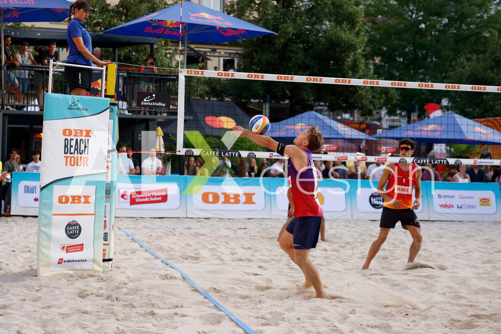 Obi BeachTour 2026 - Basel | BASEL, SWITZERLAND - JULY 18: FLORIAN BREER (SUI) during the Obi BeachTour 2026 match between MASSEREY / SCHNEGG (SUI) and BREER / KÄLIN (SUI) at Barfüsserplatz on July 18, 2026 in Basel, Switzerland. - Realisiert mit Pictrs.com