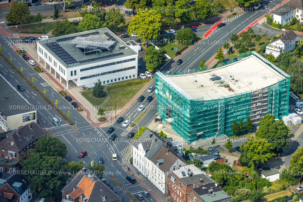 Hamm250700704Mitte | Luftbild, Städtische Musikschule Hamm, verhülltes Gebäude und Baustelle mit Neubau, p:os handels gmbh Firmensitz Vertriebsdienst, Mitte, Hamm, Ruhrgebiet, Nordrhein-Westfalen, Deutschland