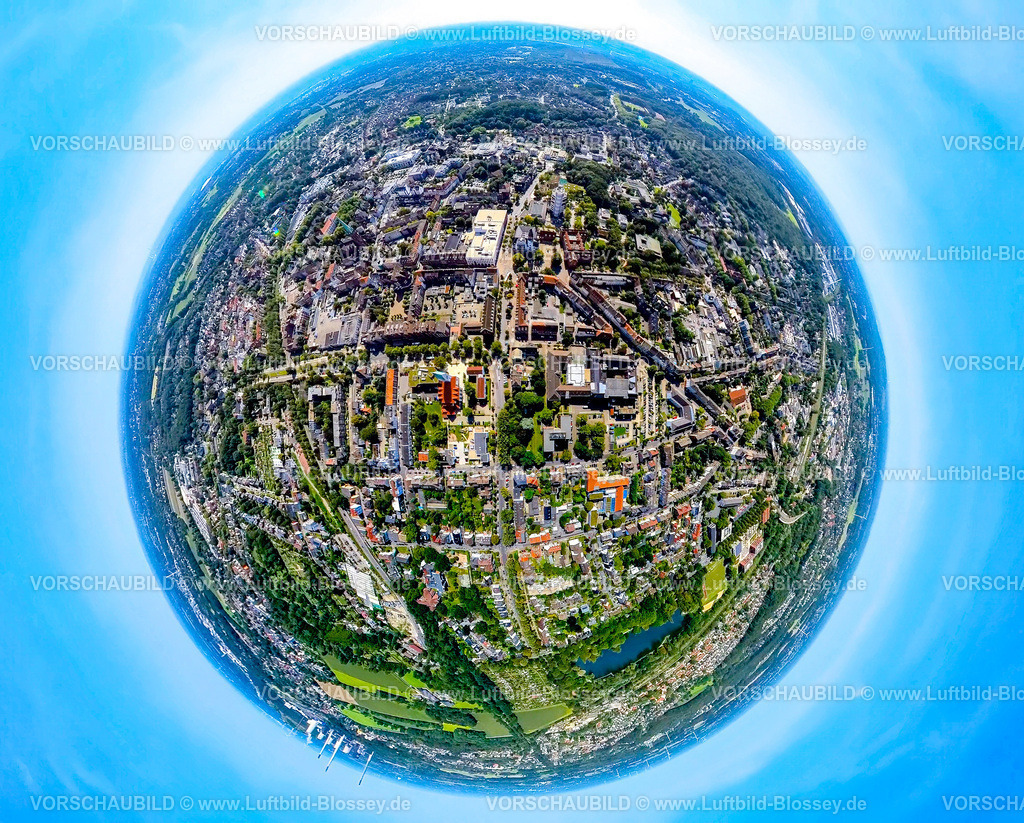 Gladbeck240890530Postallee | Luftbild, neues und altes Rathaus mit Hochhaus Sparkasse Gladbeck - Hauptgeschäftsstelle, Postallee, Erdkugel, Fisheye Aufnahme, Fischaugen Aufnahme, 360 Grad Aufnahme, tiny world, little planet, fisheye Bild, Gladbeck, Ruhrgebiet, Nordrhein-Westfalen, Deutschland