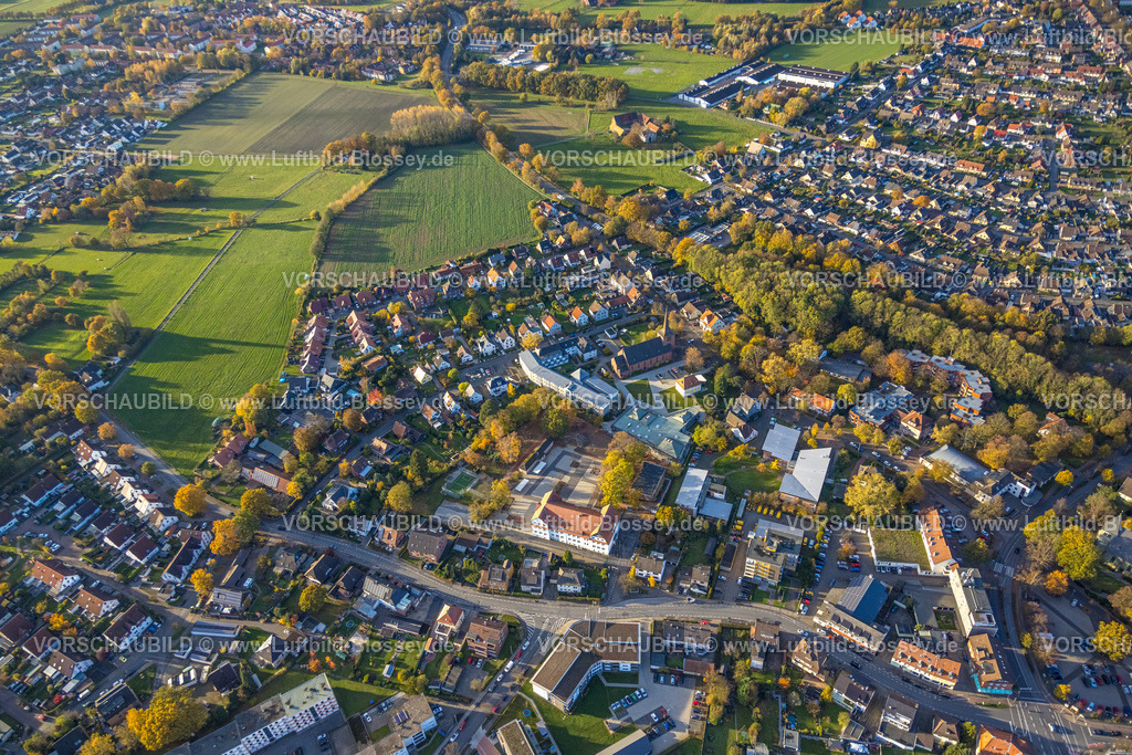 Hamm231102013 | Luftbild, Baugebiet Stadterneuerungsgebiet Waldenburger Straße, Lessingschule Grundschule, umgeben von herbstlichen Laubbäumen, Stadtbezirk Herringen, Hamm, Ruhrgebiet, Nordrhein-Westfalen, Deutschland