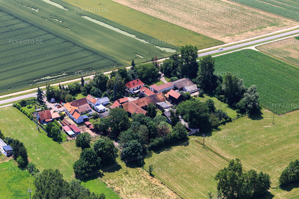 Luftbild: Ortsteil Weiler im Ortsteil Minderslachen in Kandel im Bundesland Rheinland-Pfalz in Deutschland. Foto: IMG_127253.jpg vom 26.06.2021 durch Werner Riehm/FLY-FOTO.de