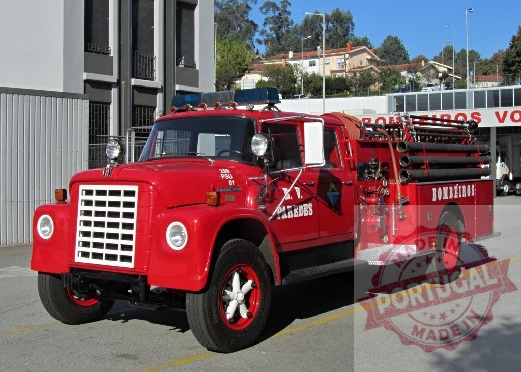 Vintage Bombeiros fire truck from Paredes, Portugal | Red vintage fire truck parked proudly, ready for emergency service and rescue in Portugal - Realized with Pictrs.com
