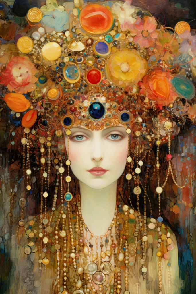 2402010 - Königin im Stil von Klimt | Ein Königin im Stil eines Gemäldes, das an Gustav Klimt erinnert.