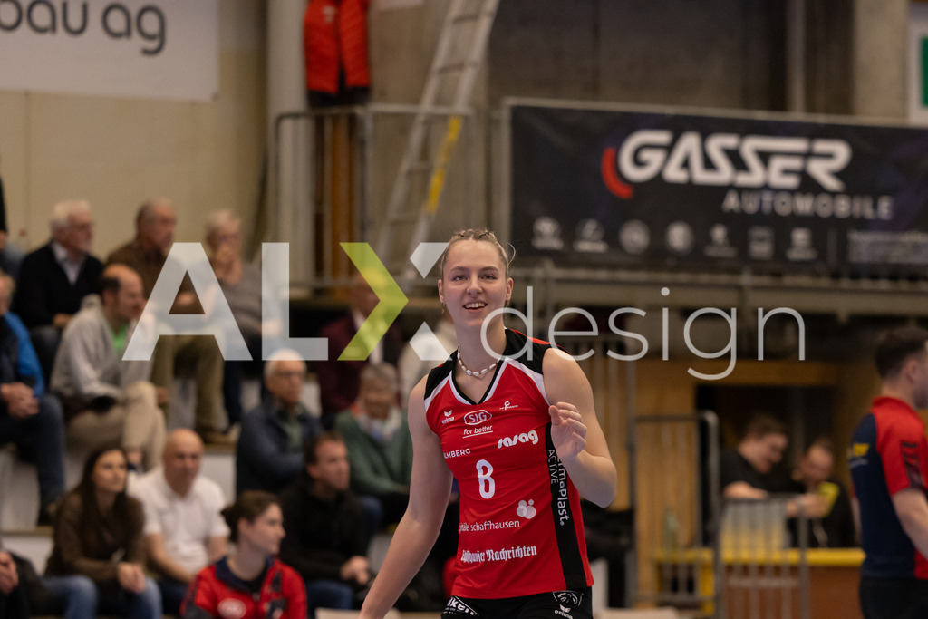 Volleyball I Frauen I Saison 2025-2026 I Volleyball NLA | Women I 1/4 Finals I VC Kanti Schaffhausen - BIWI Volleyball Franches-Montagnes I 21.02.2026 | 8 Lina-Marie Lieb (DE) (VC Kanti Schaffhausen) – Aussen - Realisiert mit Pictrs.com