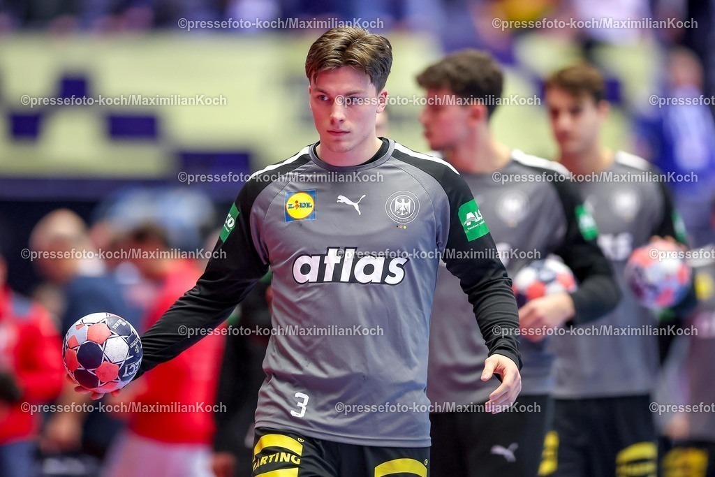 EHF19012602047 | 19.01.2026, Handball, Men's EHF EURO 2026, Deutschland - Spanien, Jyske Bank Boxen in Herning, Dänemark, Preliminary Round:  Nils Lichtlein (Germany #03) 