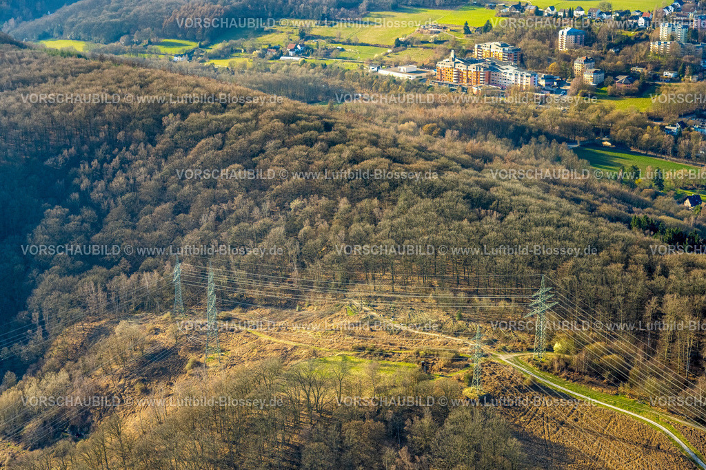 Herdecke260304246 | Luftbild, Stromtrasse Überlandleitung, Kahlschlag Waldgeiet Bella Vista, hinten das Gemeinschaftskrankenhaus, Herdecke, Ruhrgebiet, Nordrhein-Westfalen, Deutschland