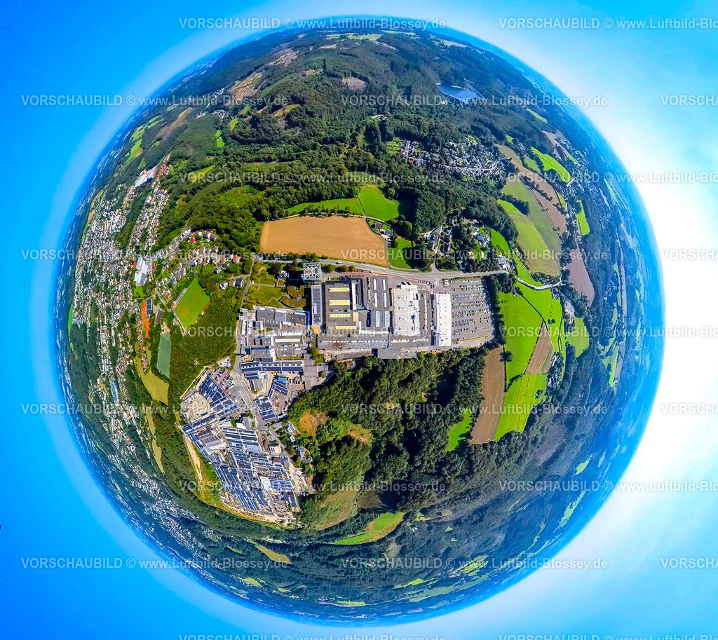 Ennepetal240890785Dormakaba_SiegfriedJacobMetallwerke | Luftbild, Dorma Siegfried Jacob Metallwerke GmbH mit Solardach, dormakaba Deutschland GmbH, Erdkugel, Fisheye Aufnahme, Fischaugen Aufnahme, 360 Grad Aufnahme, tiny world, little planet, fisheye Bild, Voerde, Ennepetal, Ruhrgebiet, Nordrhein-Westfalen, Deutschland