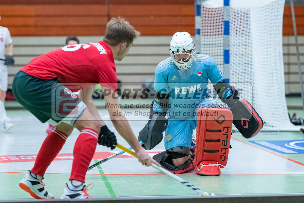 HK_20230122_103229 | 1. Bundesliga ( Halle ) Herren Crefelder HTC - Rot-Weiss Köln am 22.1.2023 Crefelder HTC  ( CHTC ) Halle Glockenspitz , Krefeld , Lennard Leist ( Torwart Rot-Weiss Köln #80 )