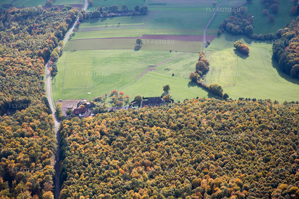 Vue aérienne: Vue de la ville à Nehwiller-près-Wœrth dans le département Bas Rhin, France. Photo: IMG_084699.jpg prise le 23/10/2015 par Werner Riehm/FLY-FOTO.eu – Résolution de l'original: 5472 x 3648 px