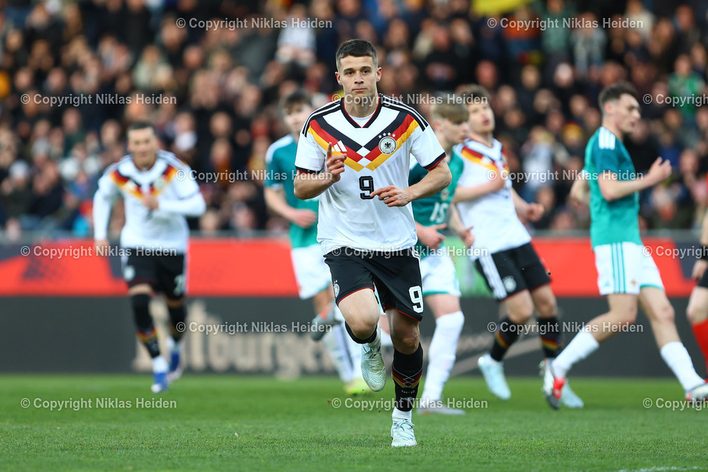NH_DeutschlandU21_NordirlandU21_U21EMQualifikation_27032026 | #9 Nicolo Tresoldi (Deutschland U21) bejubelt seinen Treffer zum 1:0.Fußball I Junioren I U21-EM-Qualifikation I Saison 2025-2026 I 8. Spieltag I Deutschland U21 - Nordirland U21 I 27.03.2026 I Eintracht-Stadion