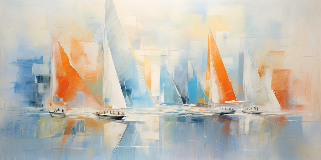 2309011 - Abstrakte Segelboote | Modernes digitales Gemälde von abstrakten Segelbooten. Ein sehr dekoratives Kunstwerk, das durch seine dezenten Farben zu einer Vielzahl von Einrichtungsstilen passt.